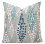 Fountain Blue and Grey Pillow Cover Floral Pillow