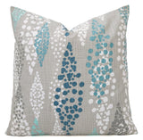 Fountain Blue and Grey Pillow Cover Floral Pillow