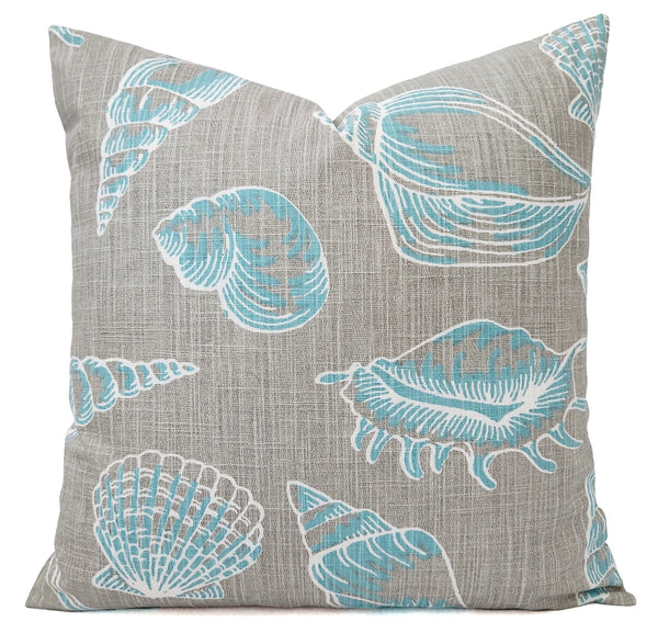 Fountain Blue and Grey Pillow Cover Nautical Pillow