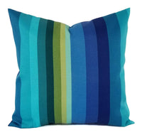 A blue and green striped pillow.