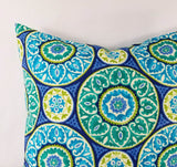 Outdoor Blue and Green Pillow Cover Medallion Pillow