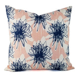 Blush Pink, Italian Denim Blue, and White Pillow Cover Floral Pillow