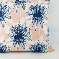 Blush Pink, Italian Denim Blue, and White Pillow Cover Floral Pillow