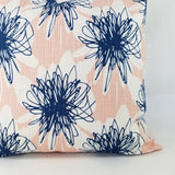 Blush Pink, Italian Denim Blue, and White Pillow Cover Floral Pillow