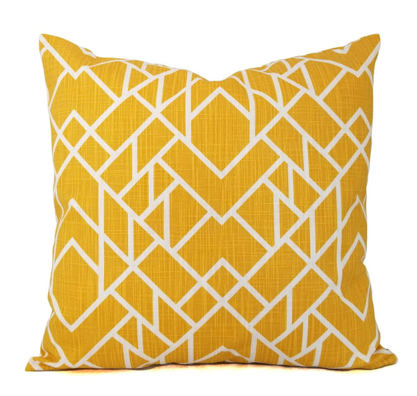 Deep Yellow and White Pillow Cover Geometric Lines Pillow