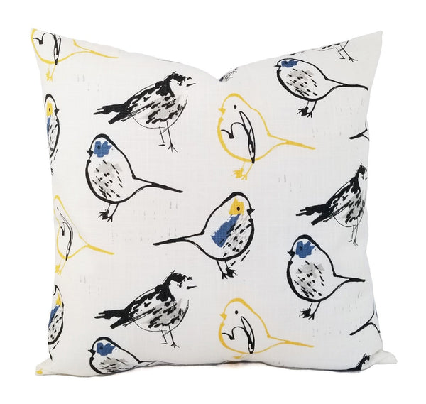 White Hand Painted Bird Pillow Cover