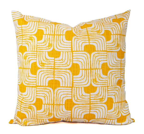 Deep Yellow and White Pillow Cover Geometric Lines Pillow