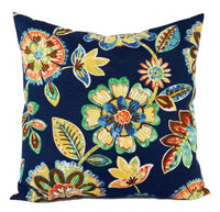 Outdoor Dark Blue Pillow Cover Floral Pillow