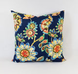 Outdoor Dark Blue Pillow Cover Floral Pillow