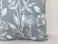 Floral Pillow Cover in Soft Blue and White