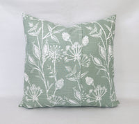 Floral Pillow Cover in Soft Green and White