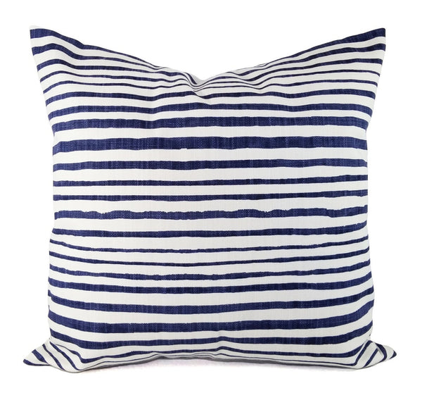 Dark Blue Pillow Cover Horizontal Stripe Pillow