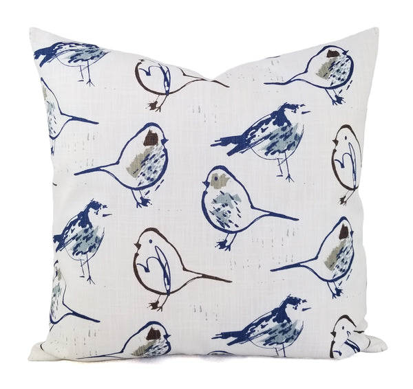 Regal Blue, Brown, and White Pillow Cover Bird Pillow