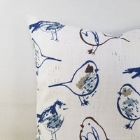 Regal Blue, Brown, and White Pillow Cover Bird Pillow