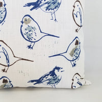 Regal Blue, Brown, and White Pillow Cover Bird Pillow