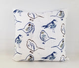 Regal Blue, Brown, and White Pillow Cover Bird Pillow